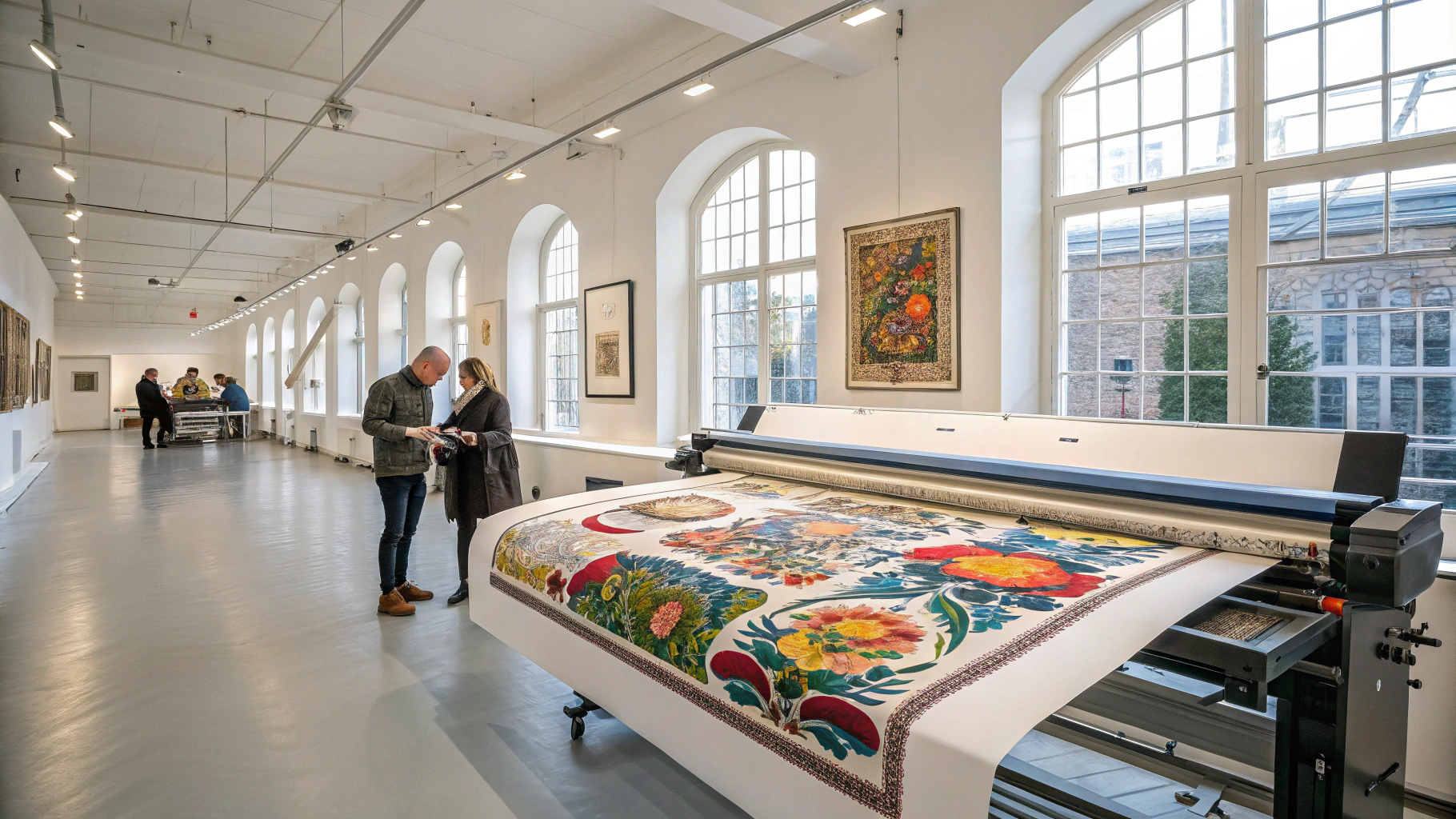 Visitantes recorriendo sala de grabados históricos en Galería Crearte PUCV